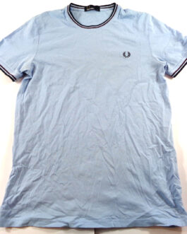 FRED PERRY T-Shirt Casual Classic Light Blue Size S Small