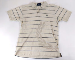 FRED PERRY Polo Shirt Casual Classic Beige Stripes S Small