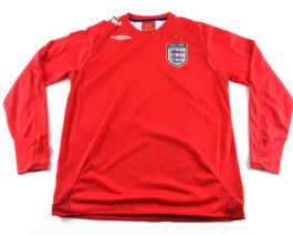 2006/08 ENGLAND Away L/S Football Shirt L Large Red Umbro