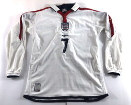 2003/05 ENGLAND Home L/S Football Shirt LB Large Boys White Umbro #7 BECKHAM