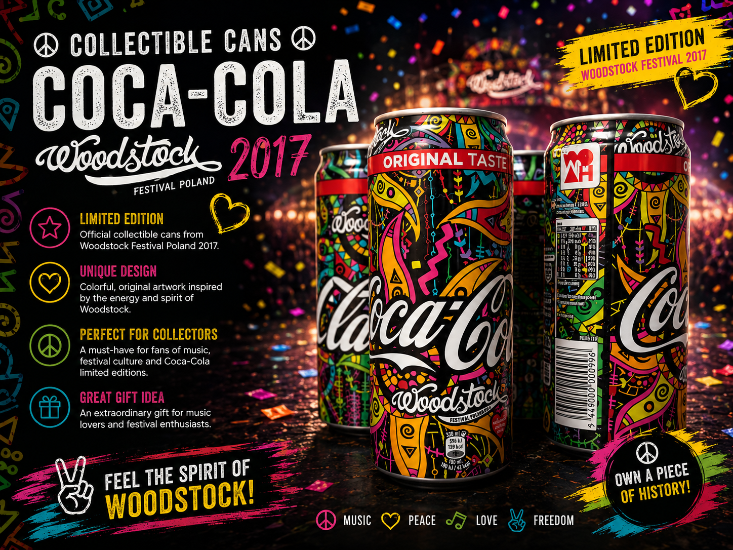 Coca-Cola Woodstock Festival Poland 2017 Collectible Can 330ml